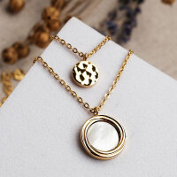 Zendala Layering-Halskette Perlmutt/Gold - Holzkern Modell: Jewelry