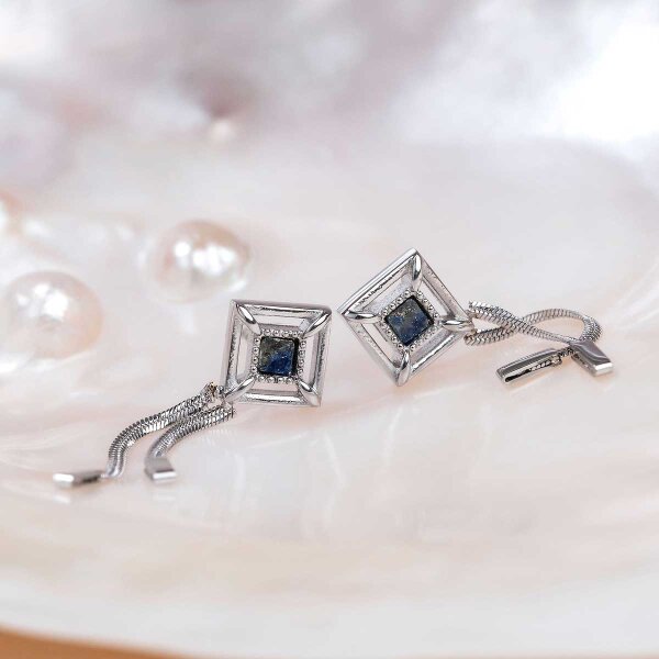 Orecchini Awakening (Lapislazzuli/Argento) - Orecchini a perno con pendente a catena - Holzkern Modello: Jewelry