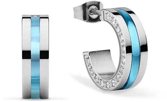 Orecchini a cerchio squadrati in acciaio inossidabile con pietre - Bering Jewelry Modello: 725-1130-05