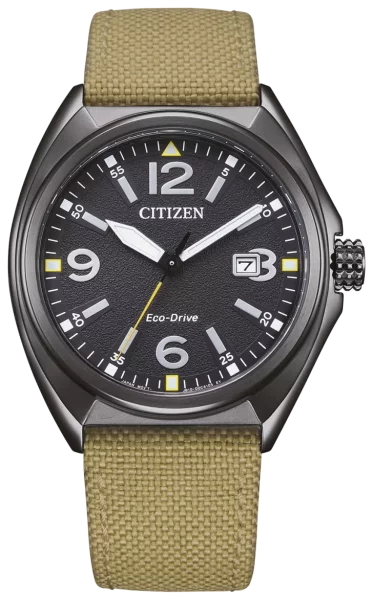 Citizen orologio da uomo modello: AW1575-08E con movimento Eco-Drive, quadrante nero e cinturino in tessuto