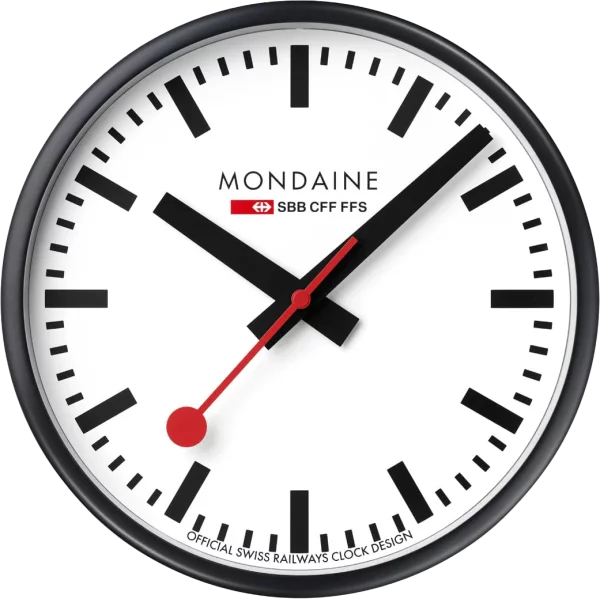 Mondaine Wanduhr Modell: A990.CLOCK.12SBB mit schwarzem Alugehäuse