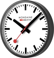 Mondaine Wanduhr Modell: A990.CLOCK.12SBB mit schwarzem Alugehäuse
