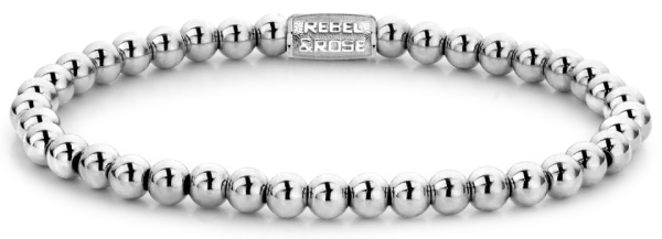 Bracciale argento con pietre naturali di ematite da 4 mm con chiusura in acciaio inossidabile - Rebel&Rose Modello: RR-40040-S-M
