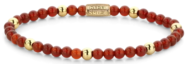 Bracciale in pietre preziose rosse e dorate con chiusura in acciaio inossidabile - Modello Rebel&Rose: RR-40044-G-S