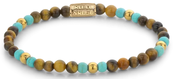 Bracciale in pietre preziose di diversi colori con chiusura in acciaio inossidabile - Modello Rebel&Rose: RR-40063-G-S