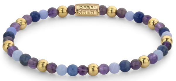 Bracciale in pietre preziose viola, violetto e oro con chiusura in acciaio inossidabile - Modello Rebel&Rose: RR-40064-G-S