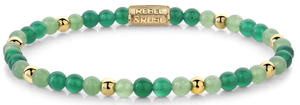 Bracciale in avventurina verde e moss agate da 4 mm con chiusura in acciaio inossidabile - Rebel&Rose Modello: RR-40122-G-S
