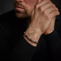 Bracciale in Sodalite da 6mm, occhio di tigre giallo, occhio di tigre blu e ematite grigia con chiusura in acciaio inox grigio - Modello Rebel&Rose: RR-60110-V-M