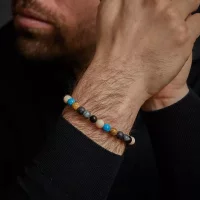 Bracciale in pietre preziose di 8 mm di agata, larvikite,...