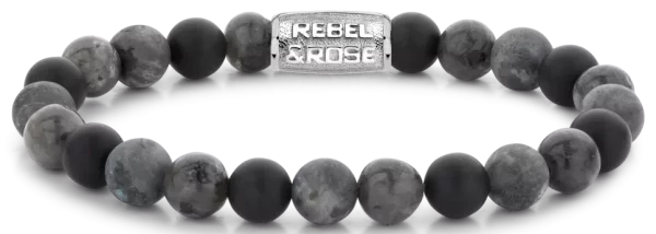 Bracciale in pietre di howlite di 8mm con chiusura in acciaio inossidabile - Modello Rebel&Rose: RR-80066-S-L