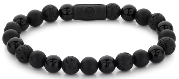 Bracciale con perle nere di 8 mm e chiusura in acciaio nero - Modello Rebel&Rose: RR-80073-B-M
