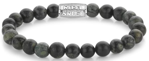 Bracciale in pietre di riolite da 8 mm con chiusura in metallo - Modello Rebel&Rose: RR-80107-S-L