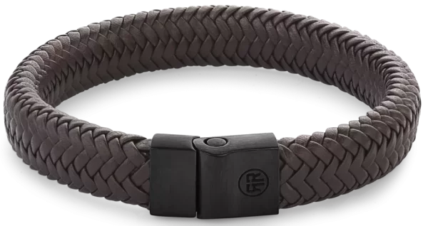 Armband aus 12mm dickem, dunkelbraunem Leder mit schwarzem Edelstahlverschluss - Rebel&Rose Modell: RR-M0023-B-L