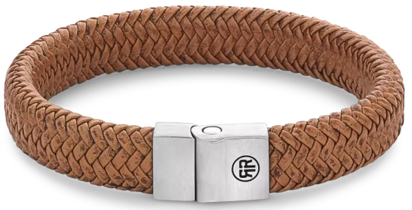 Armband aus 12mm dickem, braunem Leder mit Edelstahlverschluss - Rebel&Rose Modell: RR-M0024-S-L