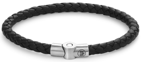 Armband aus einer 5mm dicken, schwarzen Lederschnur mit Edelstahlverschluss - Rebel&Rose Modell: RR-M0040-S-L