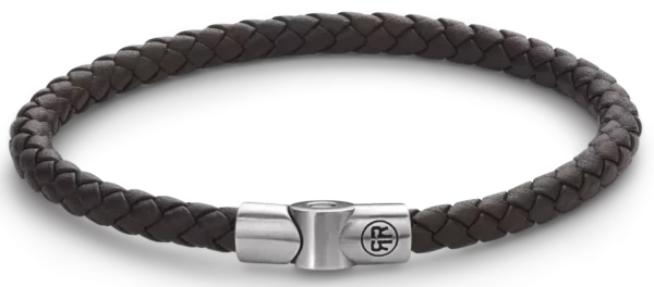 Armband aus einer 5mm dicken, dunkelbraunen Lederschnur mit Edelstahlverschluss - Rebel&Rose Modell: RR-M0041-S-L