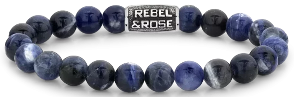 Armband aus 8mm großen Edelsteinen Sodalit mit Metallverschluss - Rebel&Rose Modell: RR-80096-V-L