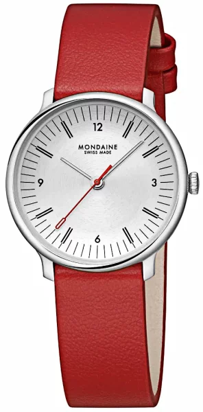 Orologio da donna rosso con cinturino in pelle vegana di uva - Modello Mondaine MLE.33110.LCV