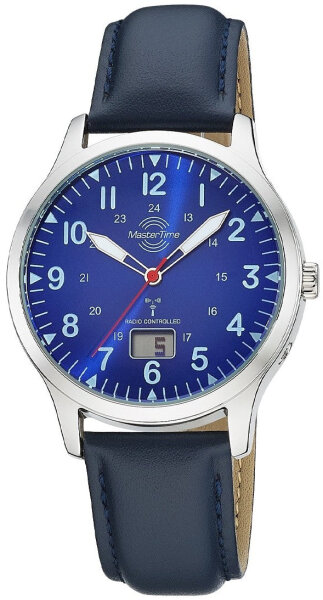 Master Time MTGA-10958-32L Funkuhr Herrenuhr Aviation Blau Leder