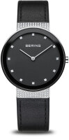BERING Damenuhr, schwarzes Zifferblatt, Lederarmband,...