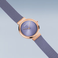 Damenarmbanduhr BERING Classic mit Roségoldglänzendem Gehäuse und Lavendelfarbenem Milanaiseband  und Zifferblatt Bering Modell: 14531-968