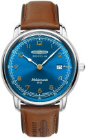 Herrenuhr mit Lederarmband und blauem Zifferblatt -...