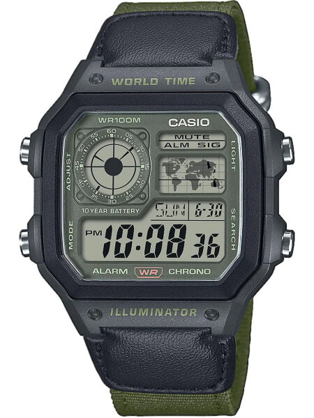 Herrenuhr, Digitaluhr aus Kunststoff - Schwarzes Zifferblatt - Casio Modell: AE-1200WHUB-3AVEF