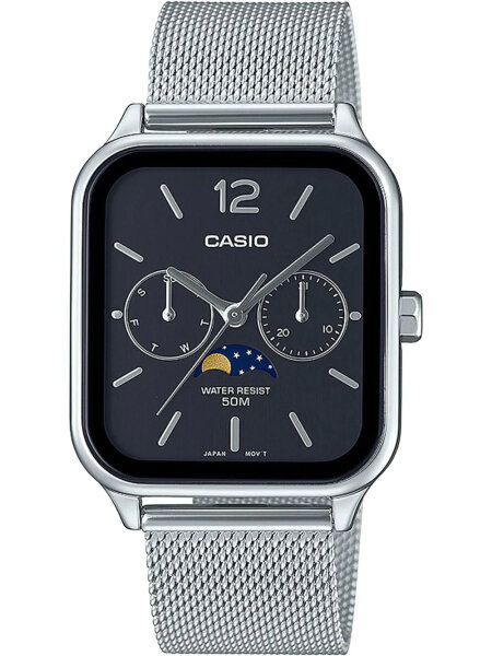 Herrenuhr, Edelstahl Mondphasenuhr - Schwarzes Zifferblatt - Casio Modell: MTP-M305M-1AVER