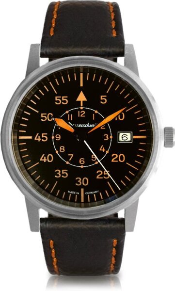 Herrenuhr, Edelstahl Quarzuhr - Schwarz-Oranges Zifferblatt - Messerschmitt Modell: ME-385OPL