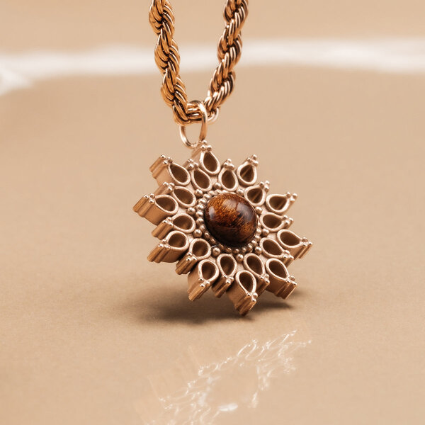 Suncatcher Halskette aus Walnussholz und Roségold - Holzkern Modell: 9010631025298