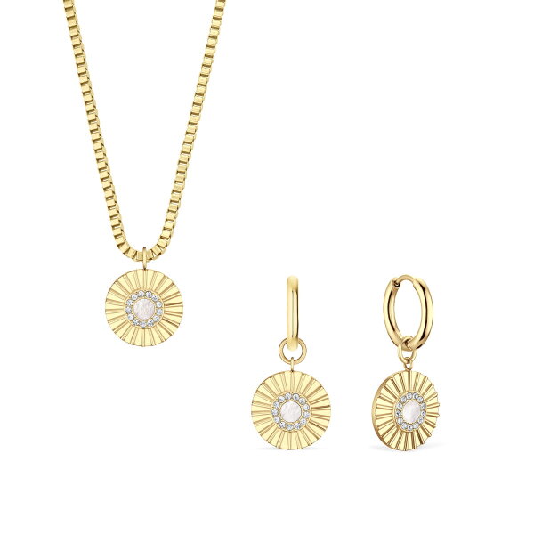 Damen Schmuck-Set, goldfarben mit Zirkonia - BERING Modell: Arctic-Flowers-Set-gold-white
